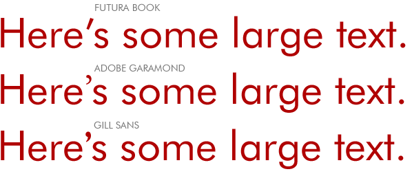 Three lines of text showing apostrophes in Futura Book font, Adobe Garamond font, and Gill Sans font