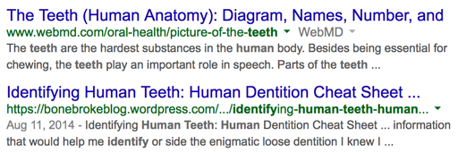 SERPs for keyword: identify human teeth