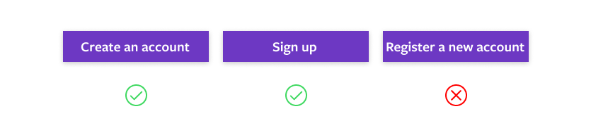 Button Padding: Three buttons encouraging sign-ups, all using different text lengths to display appropriate padding for text within buttons. 